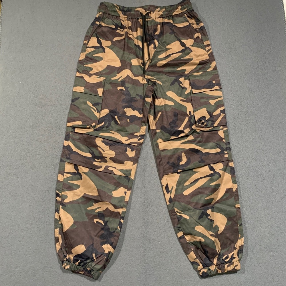 Camo Cargo Joggers Women XL Green Brown Camouflage Elastic Waist Outdoor Pants